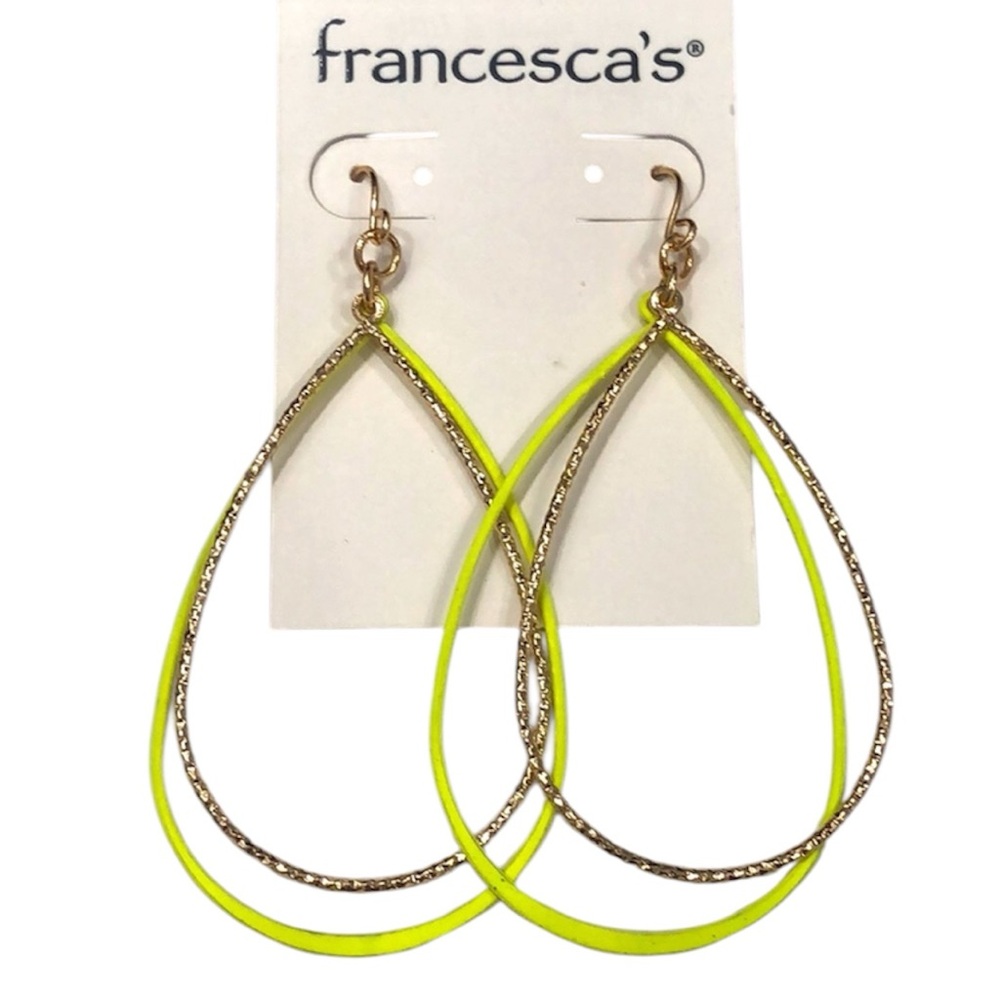 🎉2X Host Pick!🎉Francesca’s Collection neon yellow & gold double hoop earrings